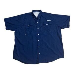 Columbia PFG Bahama II Short Sleeve Navy Blue Men Shirt Size XXL/2TG Omni-Shade